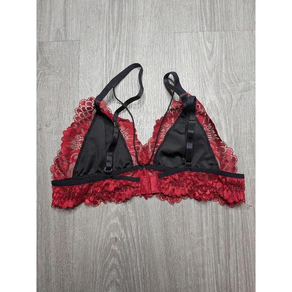 Lace Bralette Bra Womens Small Red Floral Sheer Wireless Adjustable Straps - Picture 4 of 7